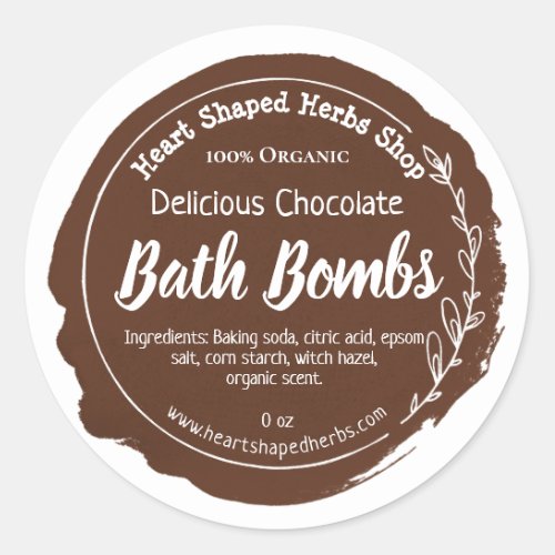 Brown Watercolor Paint Chocolate Bath Bomb Classic Round Sticker