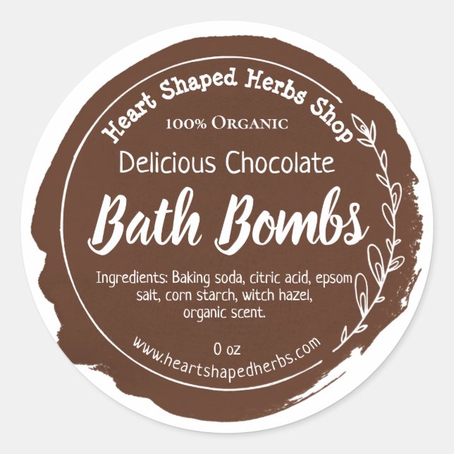Brown Watercolor Paint Chocolate Bath Bomb Classic Round Sticker (Front)