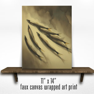 Brown Watercolor Sardine Wall Art Smoke Shadows