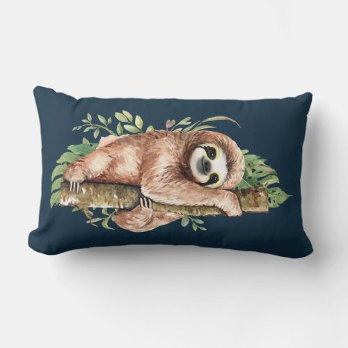 Brown Watercolor Sloth Cute Watercolor Lumbar Pillow