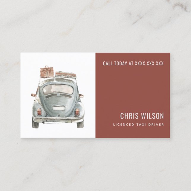 BROWN WATERCOLOR TAXI HIRING CAB DRIVER SERVICE BUSINESS CARD (Front)