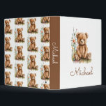 Brown Watercolor Teddy Bear Personalized Baby Boy 3 Ring Binder<br><div class="desc">Boho watercolor brown teddy bear with a whimsical script typeface for a baby boy binder baby book.</div>