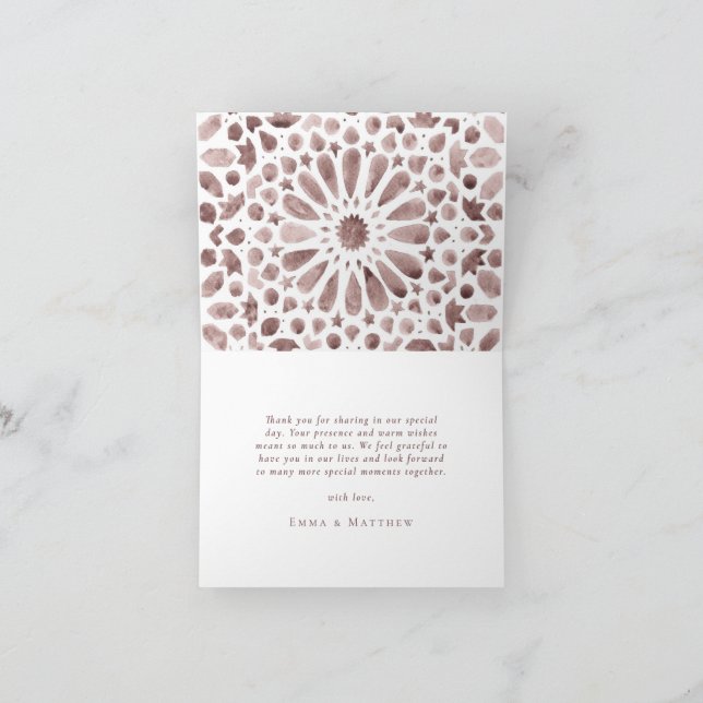 Brown Watercolor Tile Folded Photo Thank You Card (Inside)