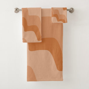 Brown wavy ocean waves gradient bath towel set