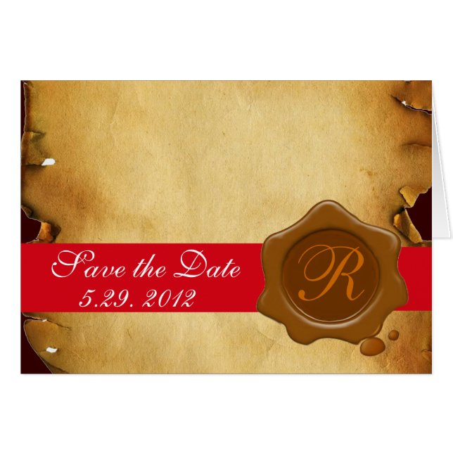 BROWN WAX SEAL MONOGRAM,  PARCHMENT CARDS (Front Horizontal)