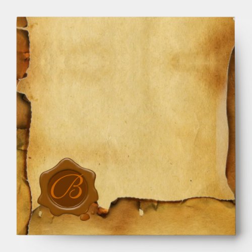 BROWN WAX SEAL MONOGRAM PARCHMENT ENVELOPE