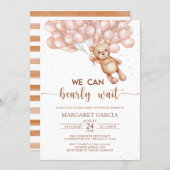 Brown We Can Bearly Wait Teddy Bear Baby Shower Invitation (Front/Back)