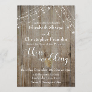 Brown Weathered Wood and White Lights Wedding Invitation