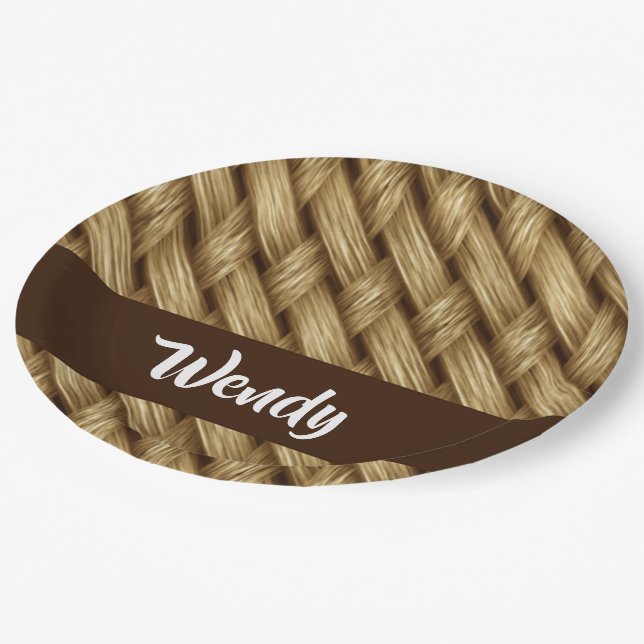Brown weave pattern paper plates (Angled)