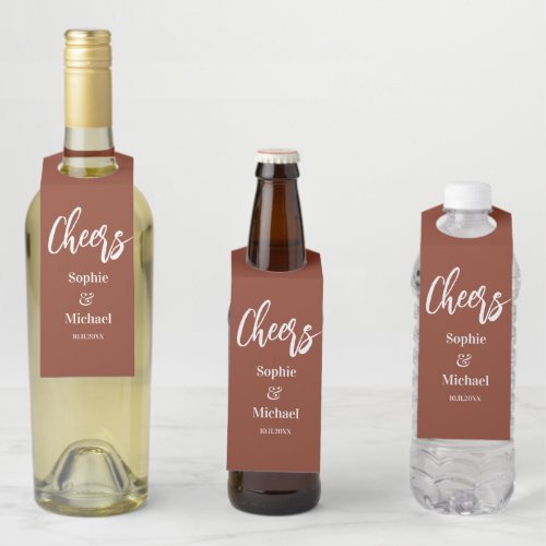 Brown Wedding Cheers Terracotta   Bottle Hanger Tag