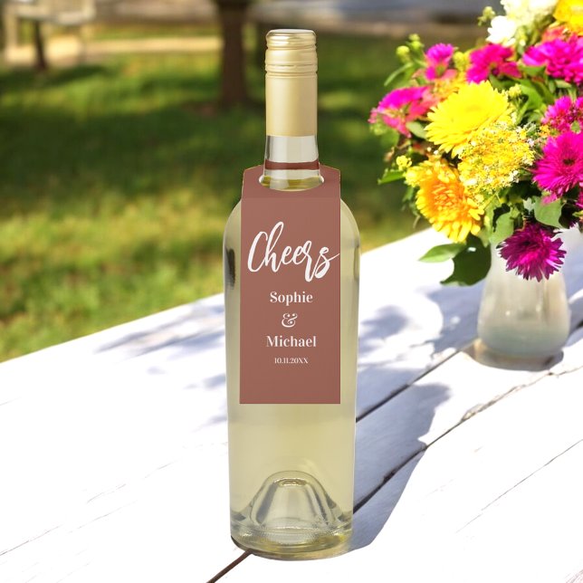 Brown Wedding Cheers Terracotta   Bottle Hanger Tag (Creator Uploaded)