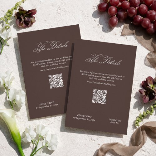 Brown Wedding Details Qr Code Enclosure Card