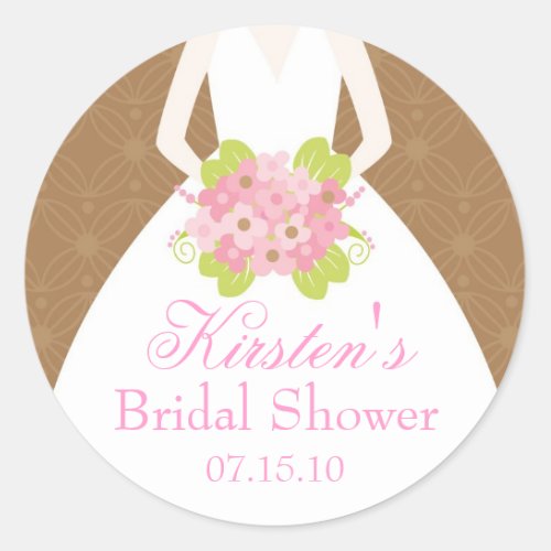 Brown Wedding Dress Bridal Shower Classic Round Sticker