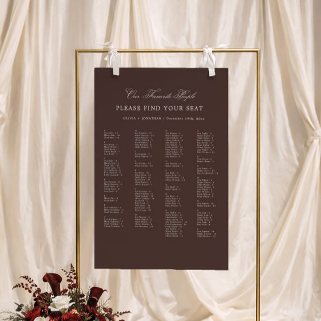 Brown Wedding Seating Chart Alphabetical  Foam Board (Creator Uploaded)