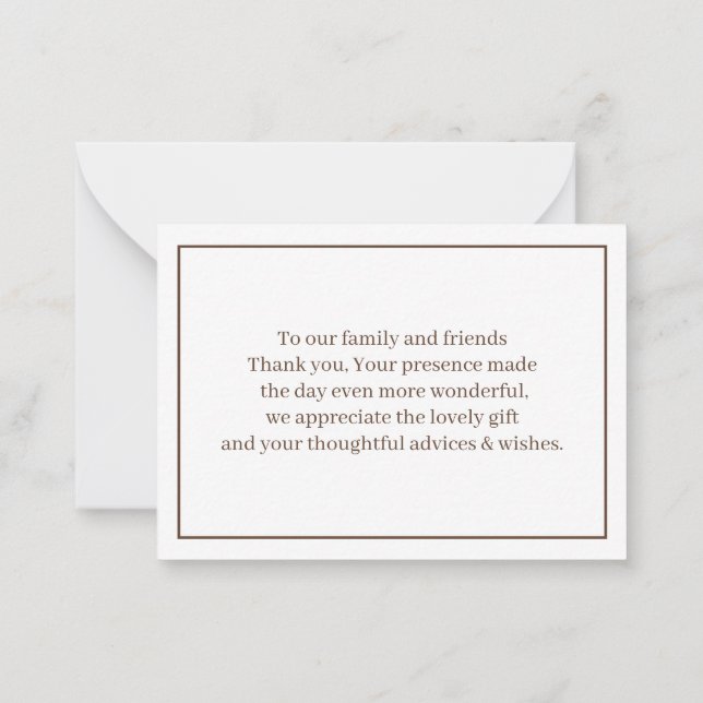 Brown Wedding Thank You  Note Card (Back)