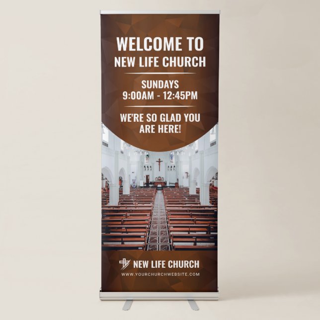 Brown Welcome To Our Church Sunday Service Photo Retractable Banner (Front)