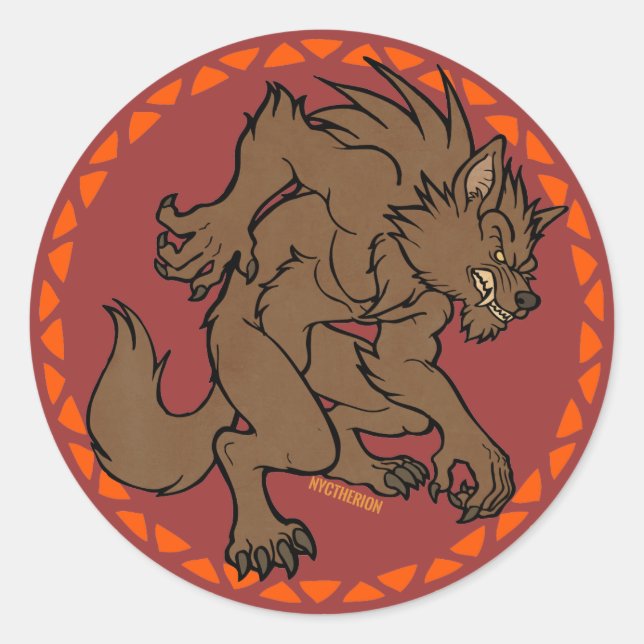 Brown Werewolf Classic Round Sticker (Front)