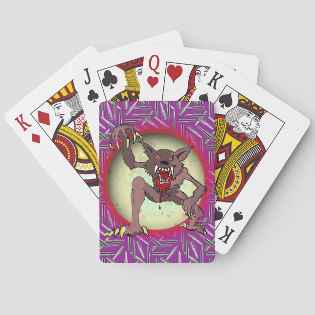 Brown Werewolf Full Moon Fierce Purple Halloween Poker Cards (Back)