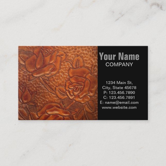 brown western country cowgirl floral leather business card (Front)