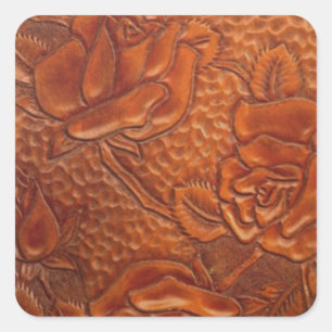 brown western country cowgirl floral leather square sticker