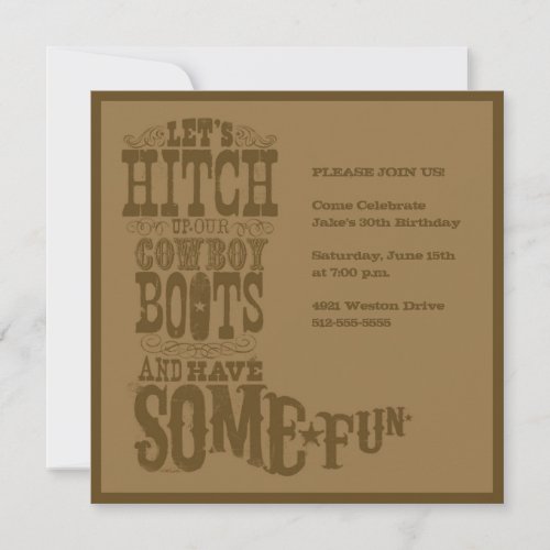 Brown Western Cowboy Boot Invitation