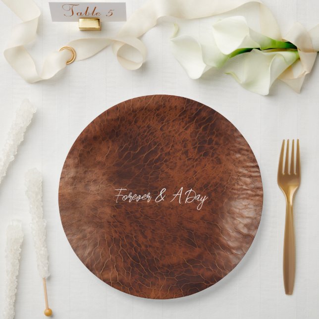 Brown Western Faux Leather Paper Plates (Wedding)
