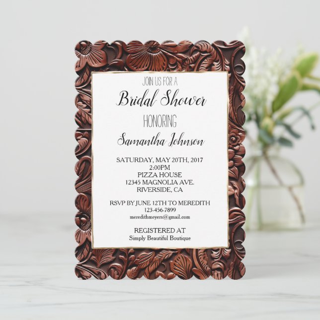 Brown Western Flowers Bridal Shower Invitation (Standing Front)
