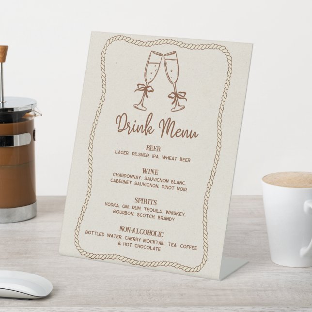 Brown Western Rustic Rope Frame Party Drink Menu Pedestal Sign (In SItu)