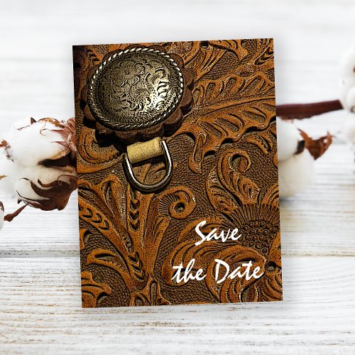 Brown Western Saddle Country Wedding Save the Date Announcement Postcard