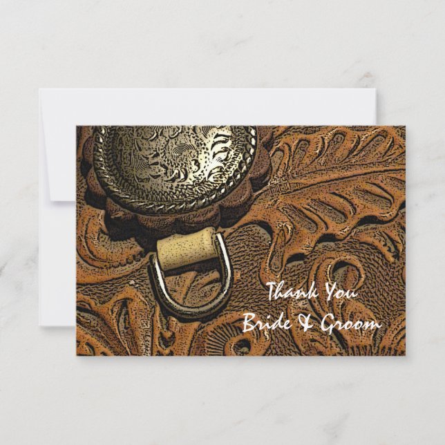 Brown Western Saddle Country Wedding Thank You (Front)