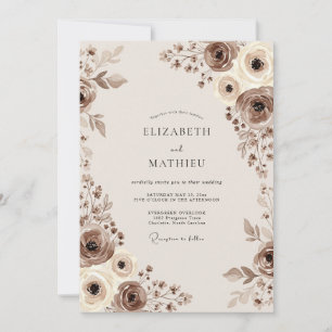 Brown Whimsical Floral Wedding Invitation
