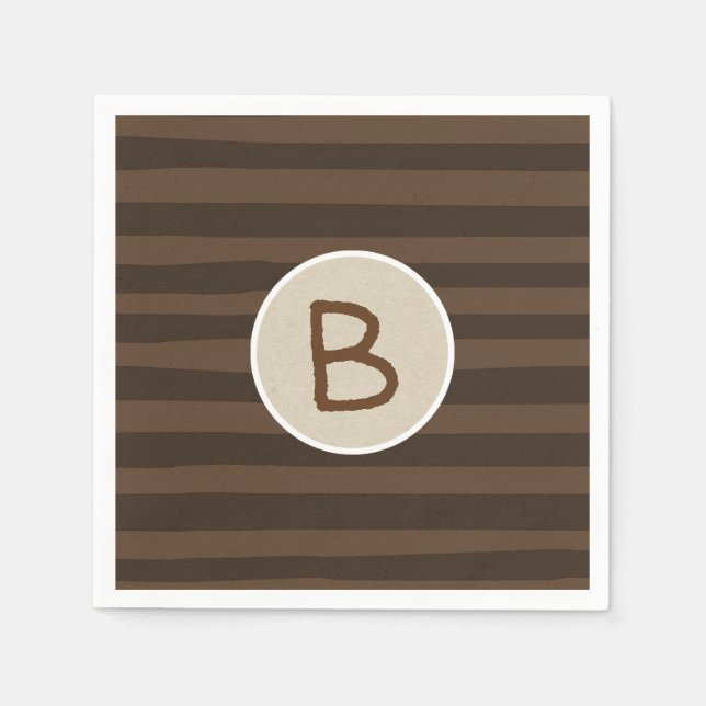Brown Whimsical Stripes Rustic Modern Minimal Paper Napkins (Front)