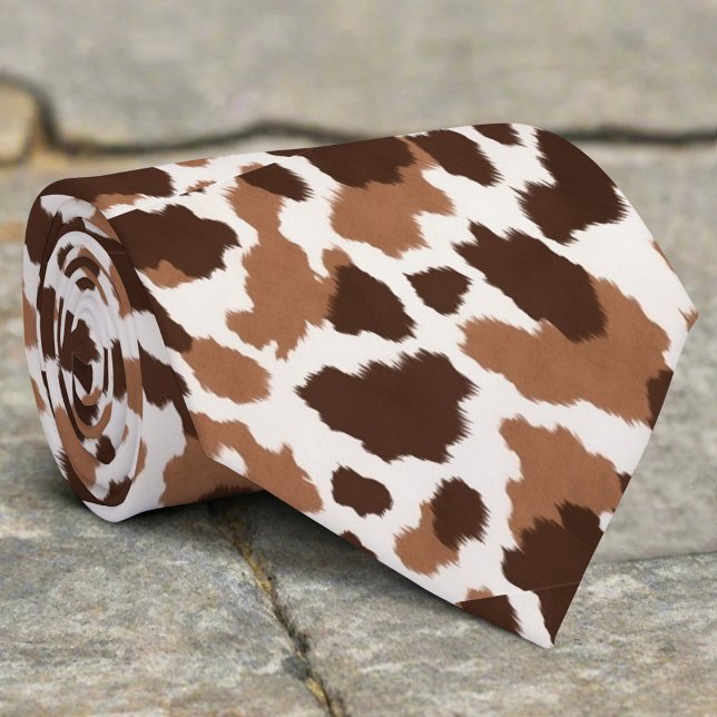 Brown White Animal Print Fabric Leather Skin Dots Neck Tie (Creator Uploaded)