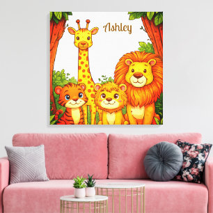 Brown White Animals Nursery Jungle Safari Canvas Print