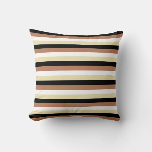 Brown White Beige and Black Stripes Throw Pillow