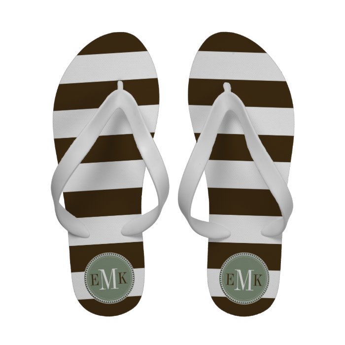 Brown White Big Bold Stripes Loden Monogram Flip Flops