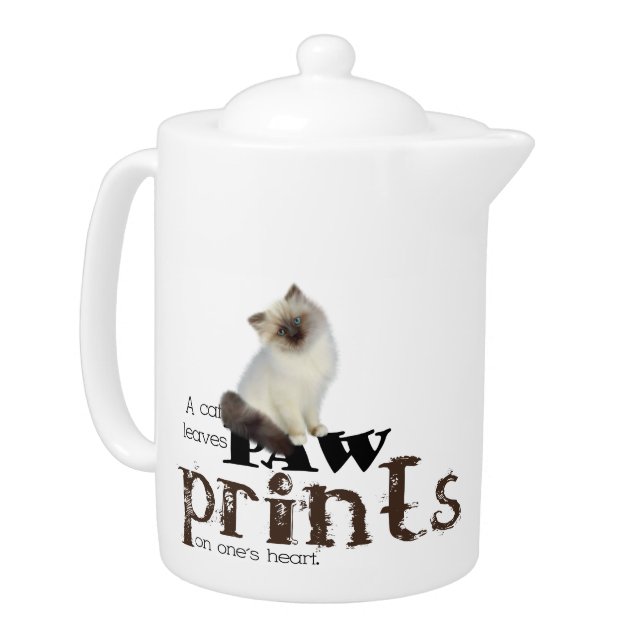 Brown/White Birman Cat Teapot (Left)