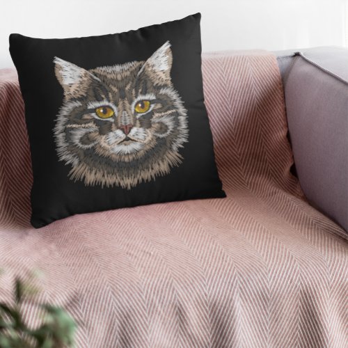 Brown White Black Tom Cat Throw Pillow