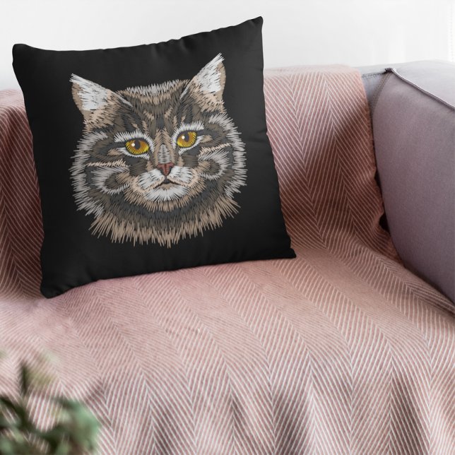 Brown White Black Tom Cat Throw Pillow (Creator Uploaded)