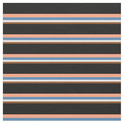 Brown, White, Blue, Light Salmon & Black Stripes Fabric