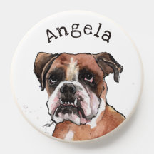 Brown & White Boxer dog, illustrated personalized 