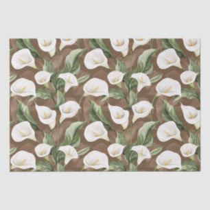 Brown White Calla Lily Floral Bridal Shower Tissue Paper