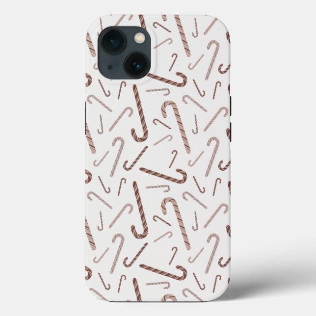 Brown & White Candy Cane Pattern Case-Mate iPhone Case (Back)