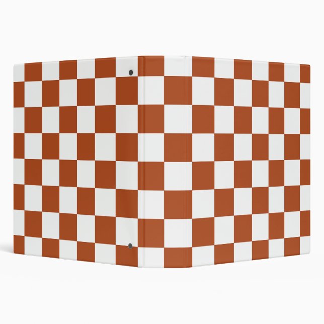 Brown White Checkered Check Pattern 3 Ring Binder (Background)