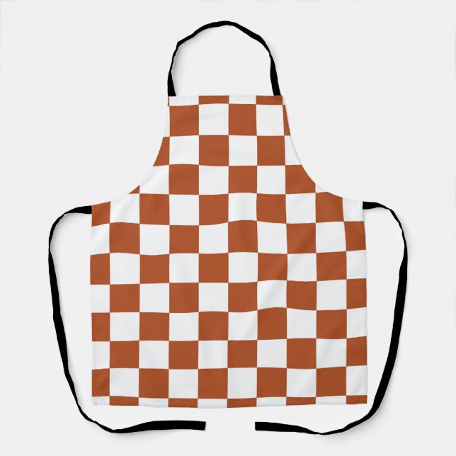 Brown White Checkered Check Pattern Apron (Front)