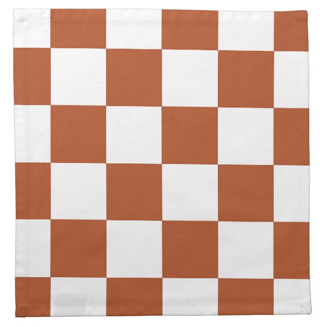 Brown White Checkered Check Pattern Cloth Napkin (Front)
