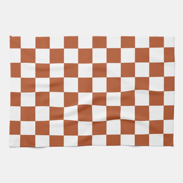 Brown White Checkered Check Pattern Kitchen Towel (Horizontal)