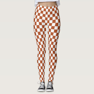 Brown White Checkered Check Pattern Leggings