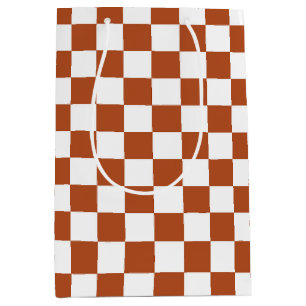 Brown White Checkered Check Pattern Medium Gift Bag