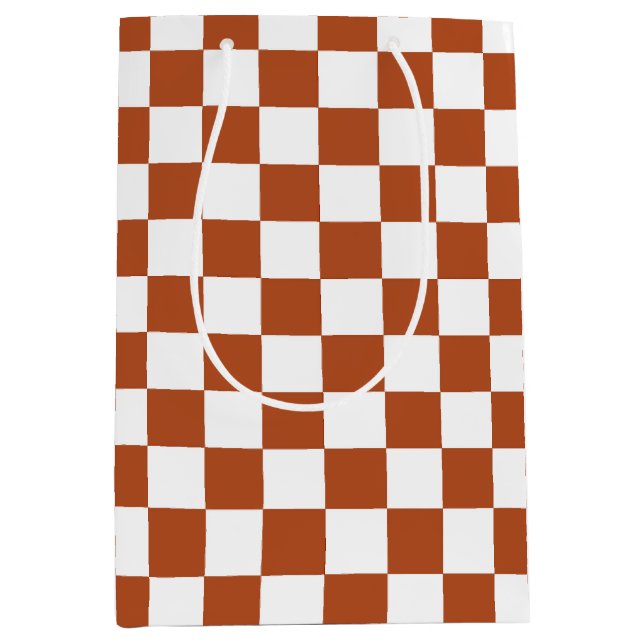 Brown White Checkered Check Pattern Medium Gift Bag (Front)